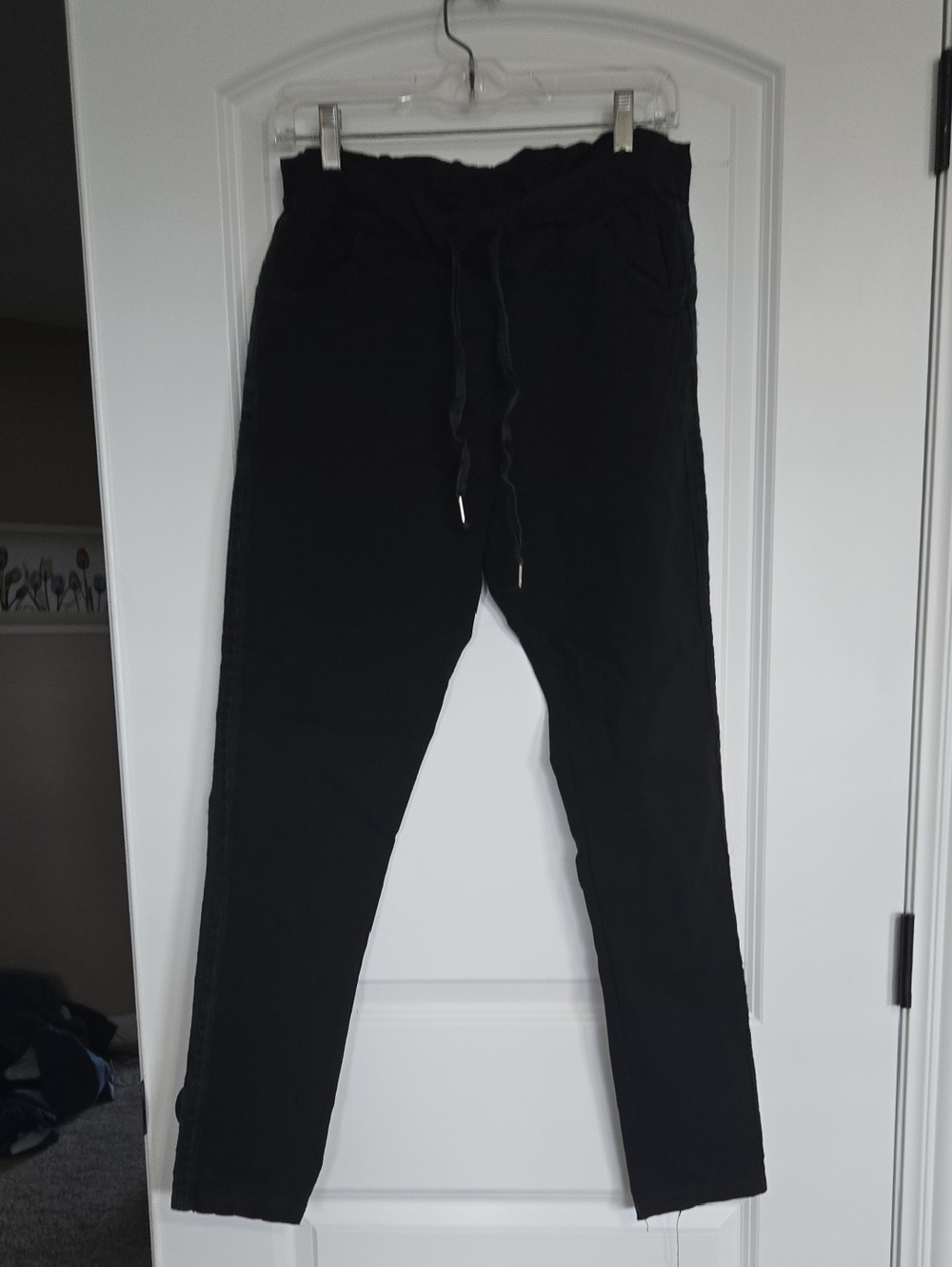 Venti6 Premium Black Drawstring Crinkle Jogger Pants